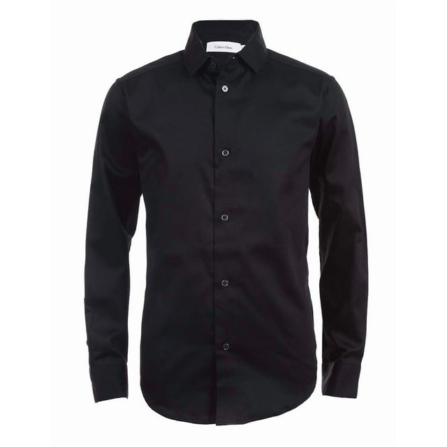 Camisa Calvin Klein vestido de satén de manga larga para niños, negro 10