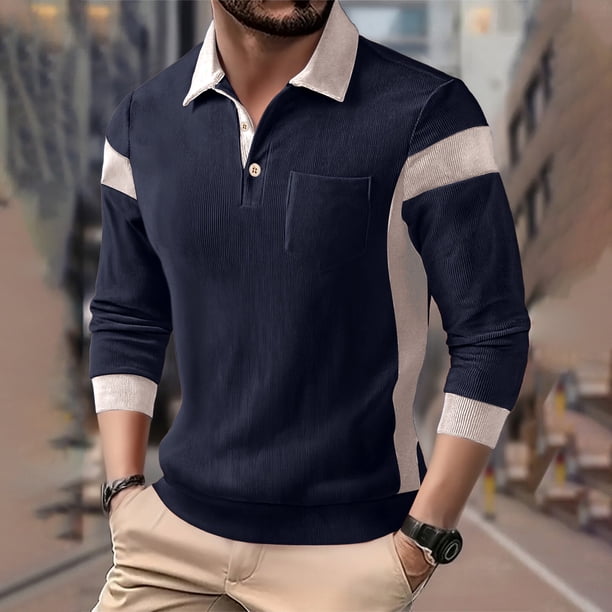 Ceisia Men's Spring Gift Color Blocked Zipper Turndown Collar Long-Sleeve Blouse - Fashion Casual Sporty Daily T-shirt