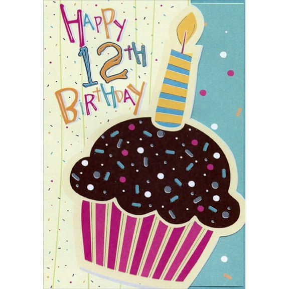 Designer Greetings Cupcake with Sprinkles Die Cut Age 12 / 12th Birthday Card