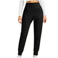thumbnail image 2 of Ayolanni Cuffed Summer Pants for Women 2024 Black Solid Elastic High Rise Sweatpants Lounge Pants Women L, 2 of 7