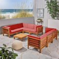 thumbnail image 4 of Noble House Oana Outdoor 9pc Sectional Sofa Set Cushion Teak/Red, 4 of 11