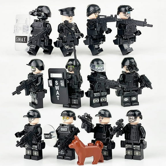 12 pcs Trooper SWAT Building Block Minifigurine Set, Army Soldier Police Military Toys, Gifts for Children, Boys, Fans