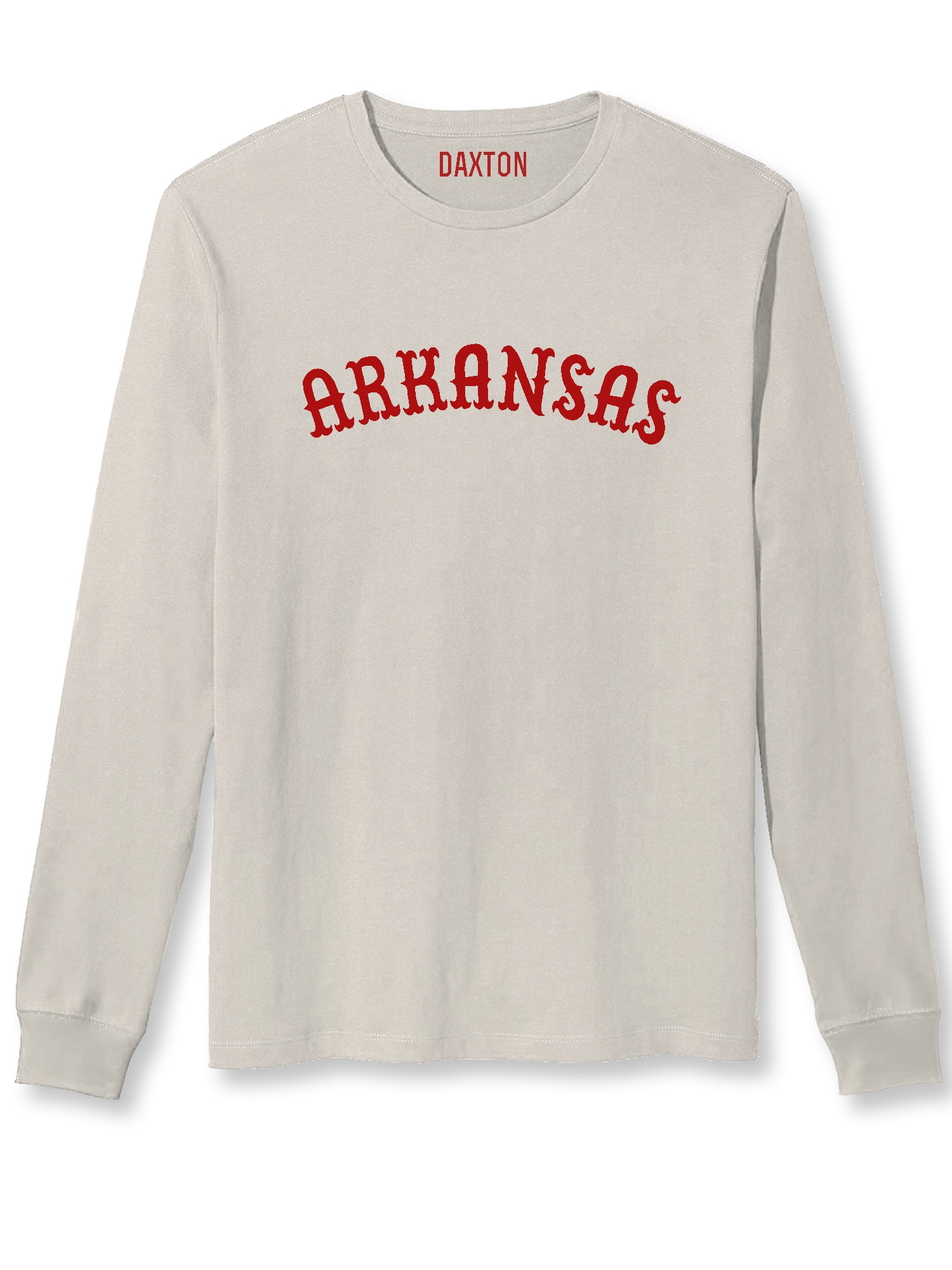 Daxton Retro Arkansas Arch Font Long Sleeves T Shirt Soft Medium Weight Cotton, Vintage Tee Black Font, 3XL