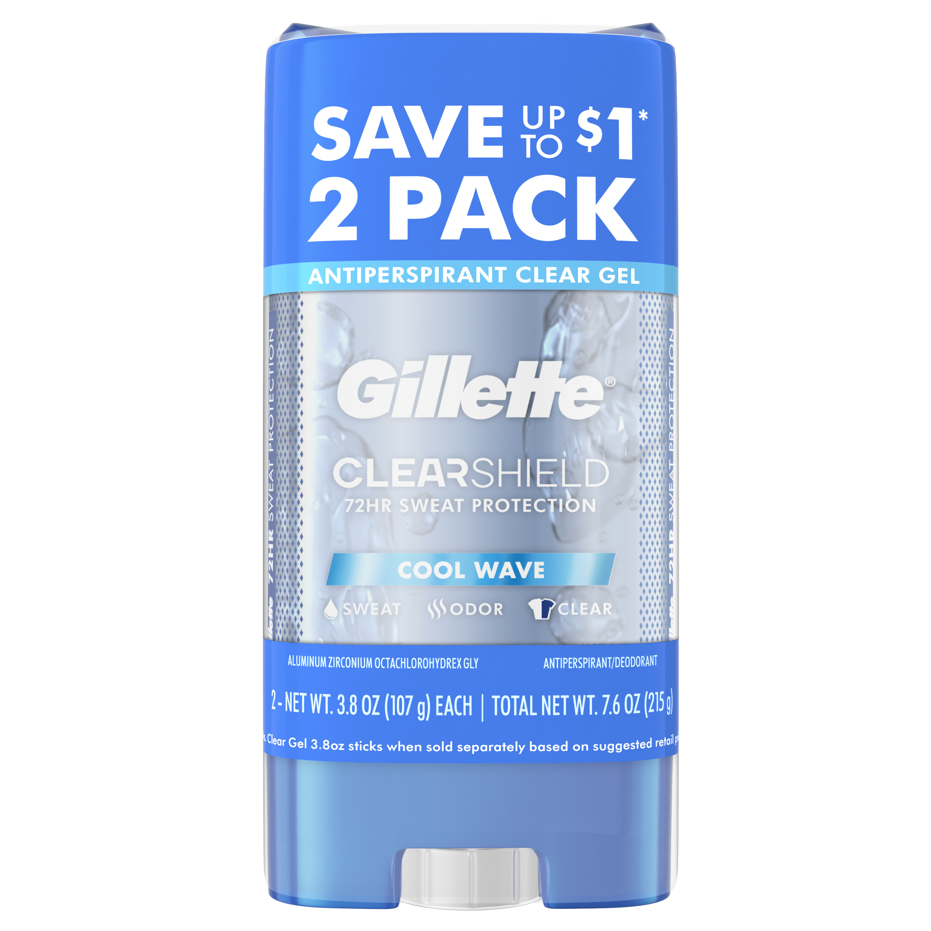 Gillette Antiperspirant Deodorant for Men, Clear Gel, Cool Wave, Twin Pack, 3.8oz - image 2 of 8