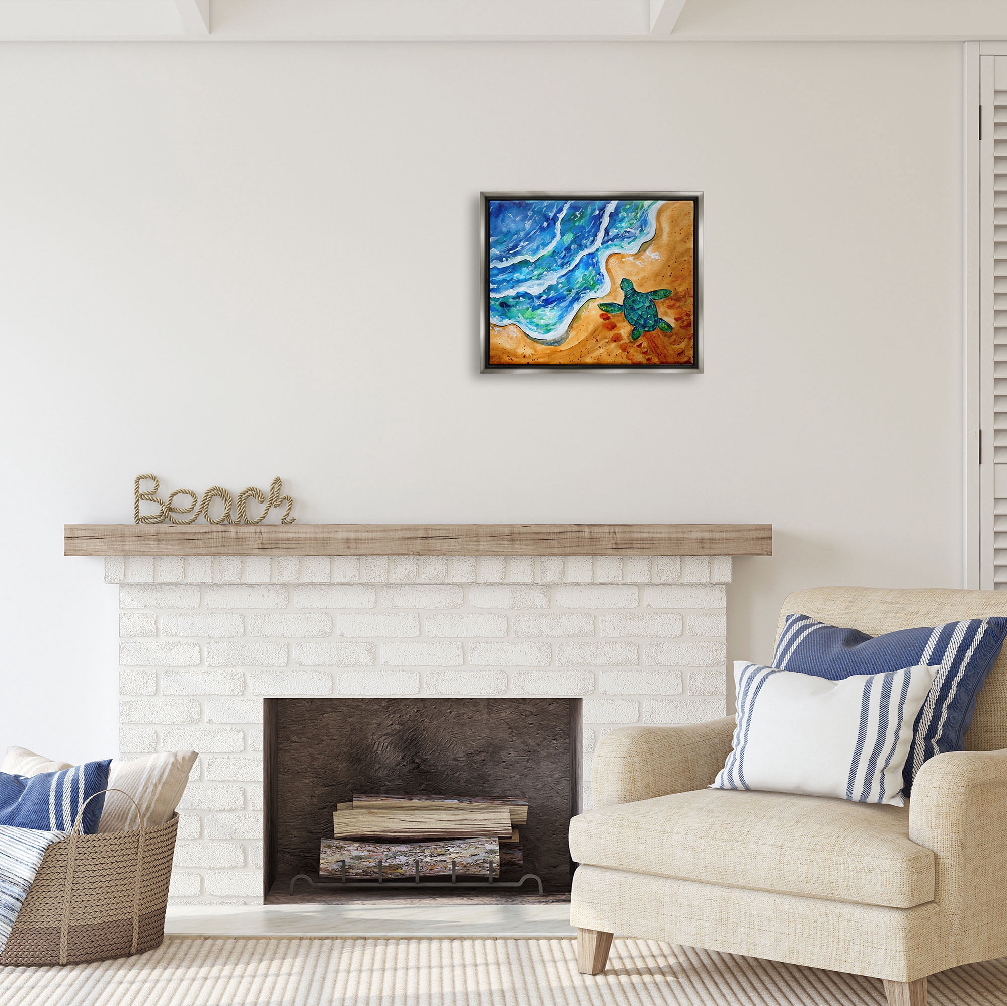Stupell Industries Abstract Turtle on Shore Animals & Insects Painting Gray Floater Framed Art Print Wall Art, 21 x 17