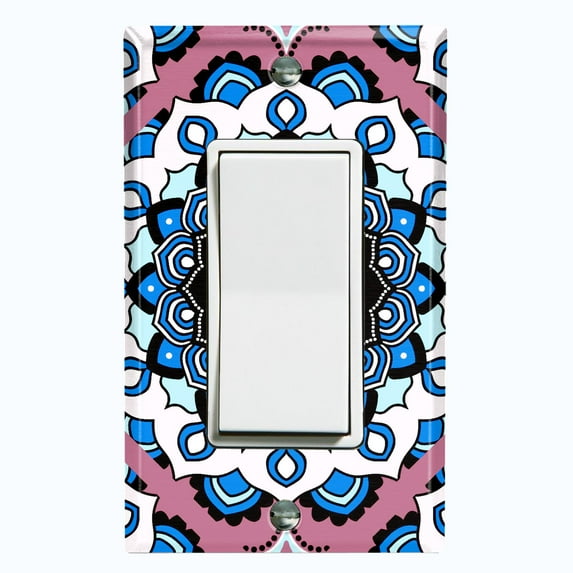 Metal Light Switch Plate Cover Mauve Blue Mandala Flower Tile Pattern MDL118