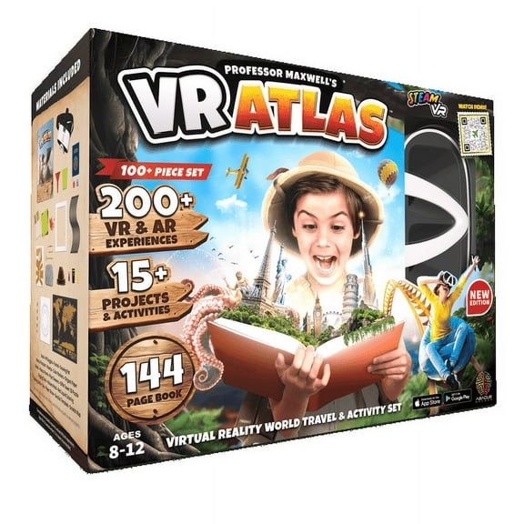 Abacus Brands Professor Maxwell's VR World Travel Kit - VR Atlas, Dino Dig STEM Toys, VR Goggles Included
