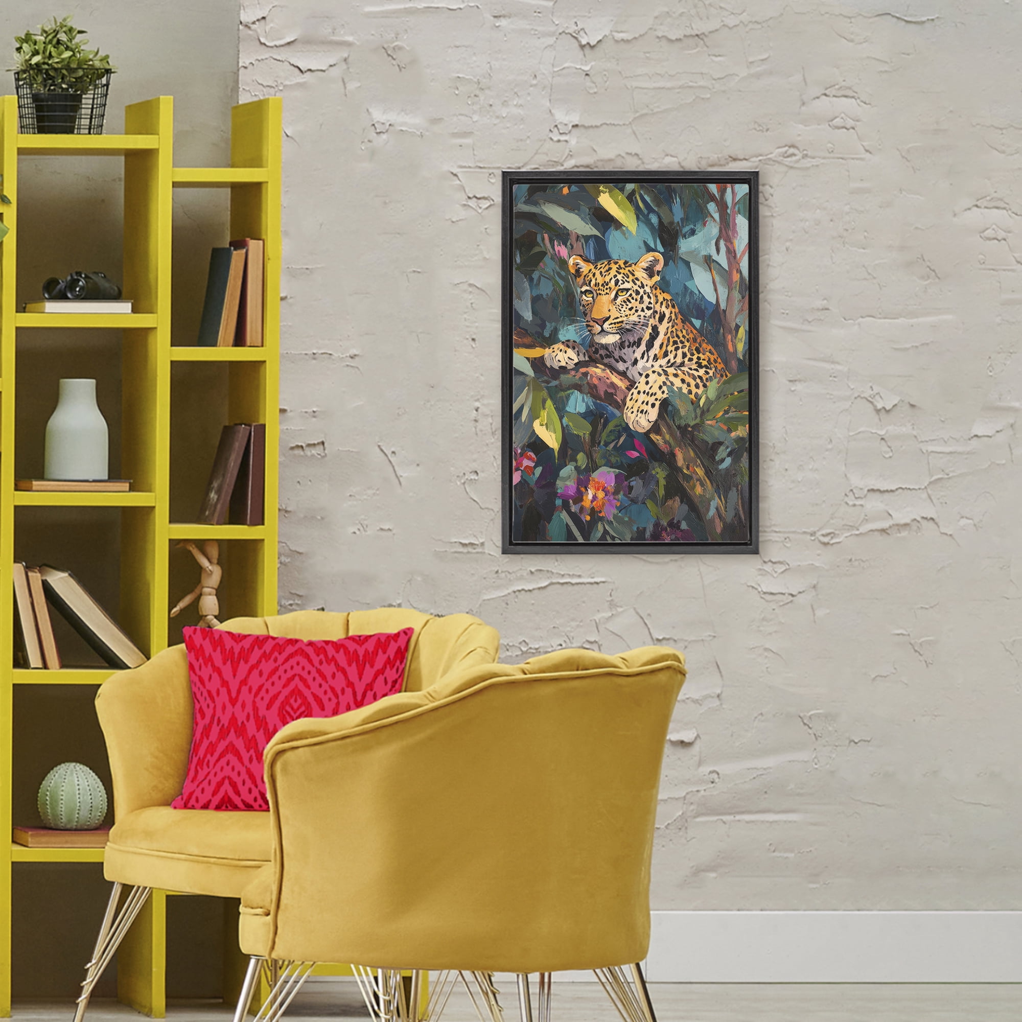 Stupell Industries One The Wild Side Leopard Black Framed Floater Canvas Wall Art, design by Petal Prints Design
