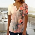 thumbnail image 2 of FAVIPT Short Sleeve Tunic Shirts for Women Casual Trendy Summer 2025 Blouses V Neck Button Up Shirts Graphic Printed Pleated Soft Tees Multicolor,L, 2 of 4