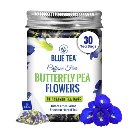 BLUE TEA - Butterfly Pea Flower Tea - 30 Pyramid TB | CAFFEINE-FREE | Premium Jar