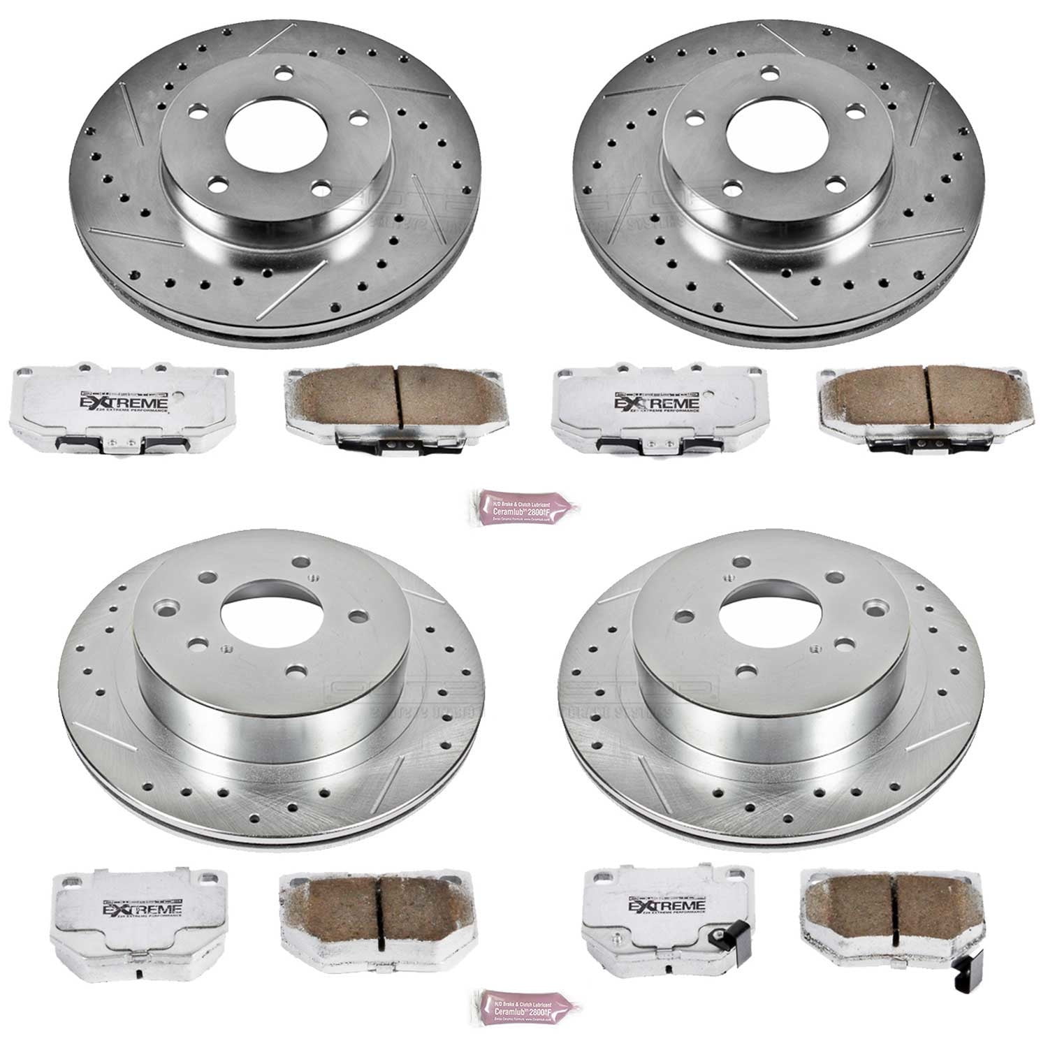 PowerStop Front and Rear Z26 Street Warrior Carbon-Fiber Ceramic Brake Pad and Drilled and Slotted Rotor Kit Fits: NISSAN Select Models K2753-26