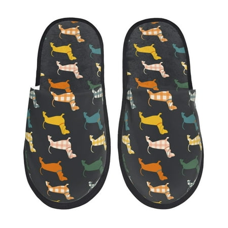 Balery Plaid Dachshund Slient Indoor Furry Fleece Comfort House Shoes Soft Non-Slip Home Shoes Cotton slippers House Slippers-- Large
