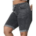 thumbnail image 4 of Gocolloa Womens Plus Size Jean Shorts Stretchy High Waisted Ripped Roll Hem Denim Bermuda Shorts 10" Inseam Smoky Gray 22W, 4 of 5