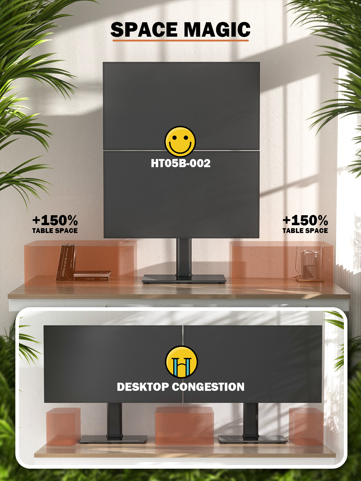 Hemudu HT05B002W Dual Freestanding Monitor Stand