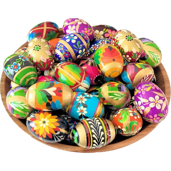 Polish Easter Handpainted Wooden Eggs (Pisanki) Decorative Eggs for Easter - Set of 6 Large Eggs
