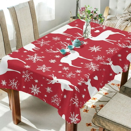 

BZSMCE Square Tablecloth Snowflake and White Reindeer Pattern Pattern Tableclothes