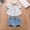 White, variant on ITSAME Girls Outfit 3-Piece(2-7T), Heart Print Ruffle Sleeve Pullover Top and Denim Shorts with Heart Print Headscarf Summer Stylish Casual Sets Red 4-5T