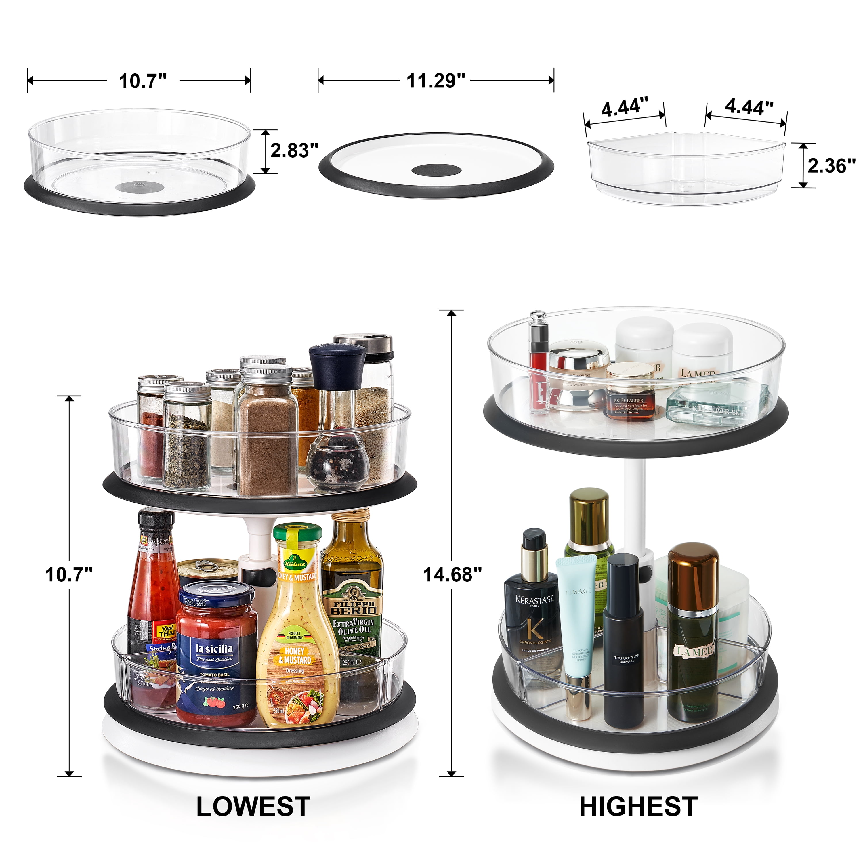 Sorbus 2-Tier Clear Lazy Susan Organizer, Rotating Spice Rack with Non-Slip Base for Kitchen
