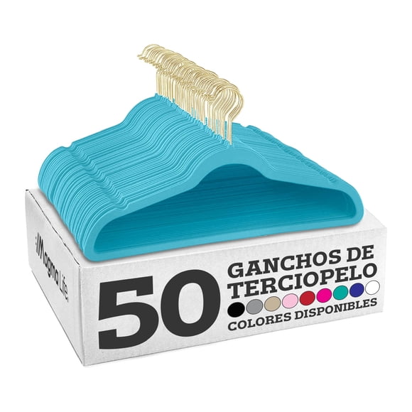 MAGMALIFE 50 Ganchos para Ropa de Terciopelo, Gancho Dorado Giratorio de 360 Grados, Adecuado para Todo Tipo de Ropa, Antideslizante (Turqueza)