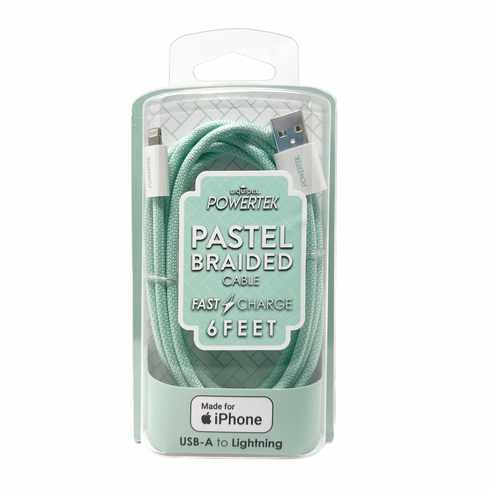 Liquipel Powertek Pastel Braided USB-A to Lightning - Mint