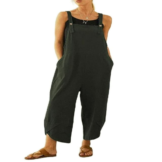 Combinaisons Amples pour Femmes à Ourlet Tulipe, Salopettes Amples à Encolure Carrée Sans Manches, Pantalons à Bavette avec Poches, Grande Taille