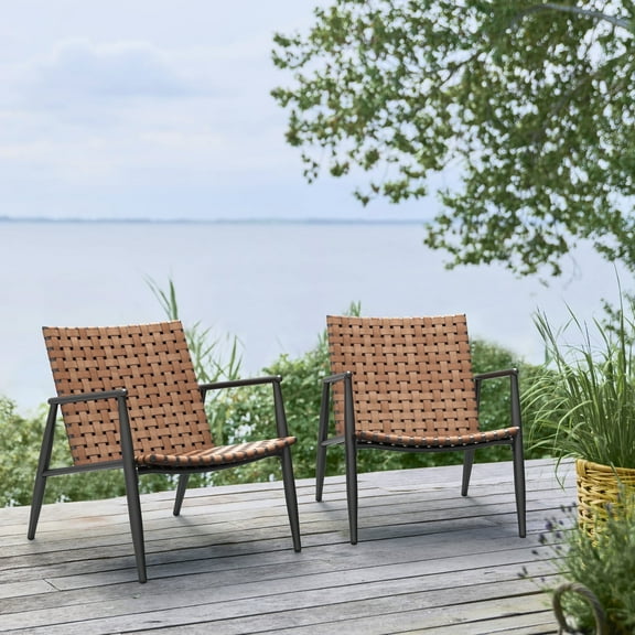GRANDPATIO Outdoor Aksel Series Conversation Chairs Set of 2 All Weather Leather- Look Wicker Patio Chairs with Powder Coated Aluminum Frame Bistro Set for Garden Backyard Balcony Brown