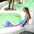 thumbnail image 4 of 【Uhome】Girls Mermaid Bathing Suit 3PCS Cute Ruffle Bikini Swimsuits with Fish Tail Kids Beach Costume Set 3-12Y, 4 of 8