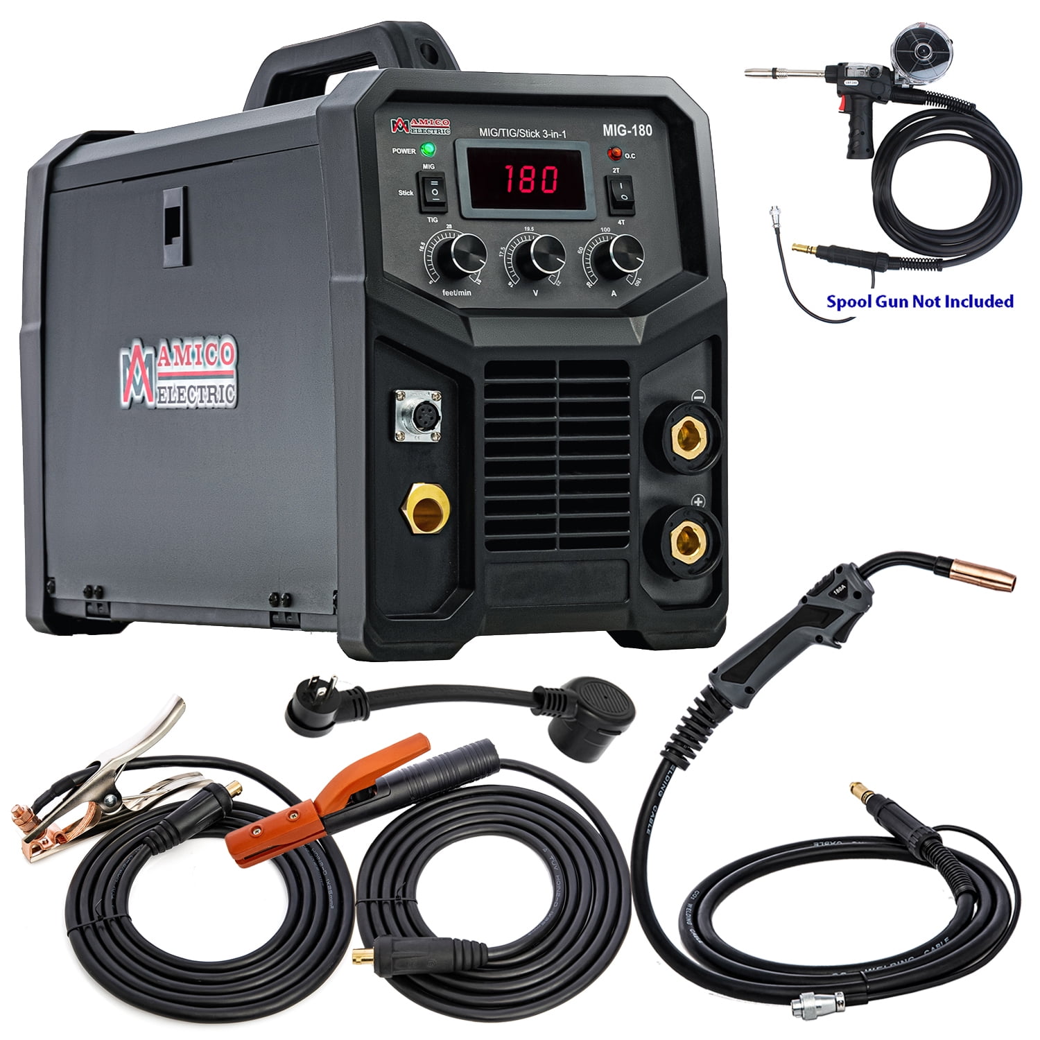 Amico MIG-180 Multi-function 180-Amp MIG MAG Flux-cored Lift-TIG Stick Arc DC Inverter Welder Can weld all metals Spool gun weld aluminum.