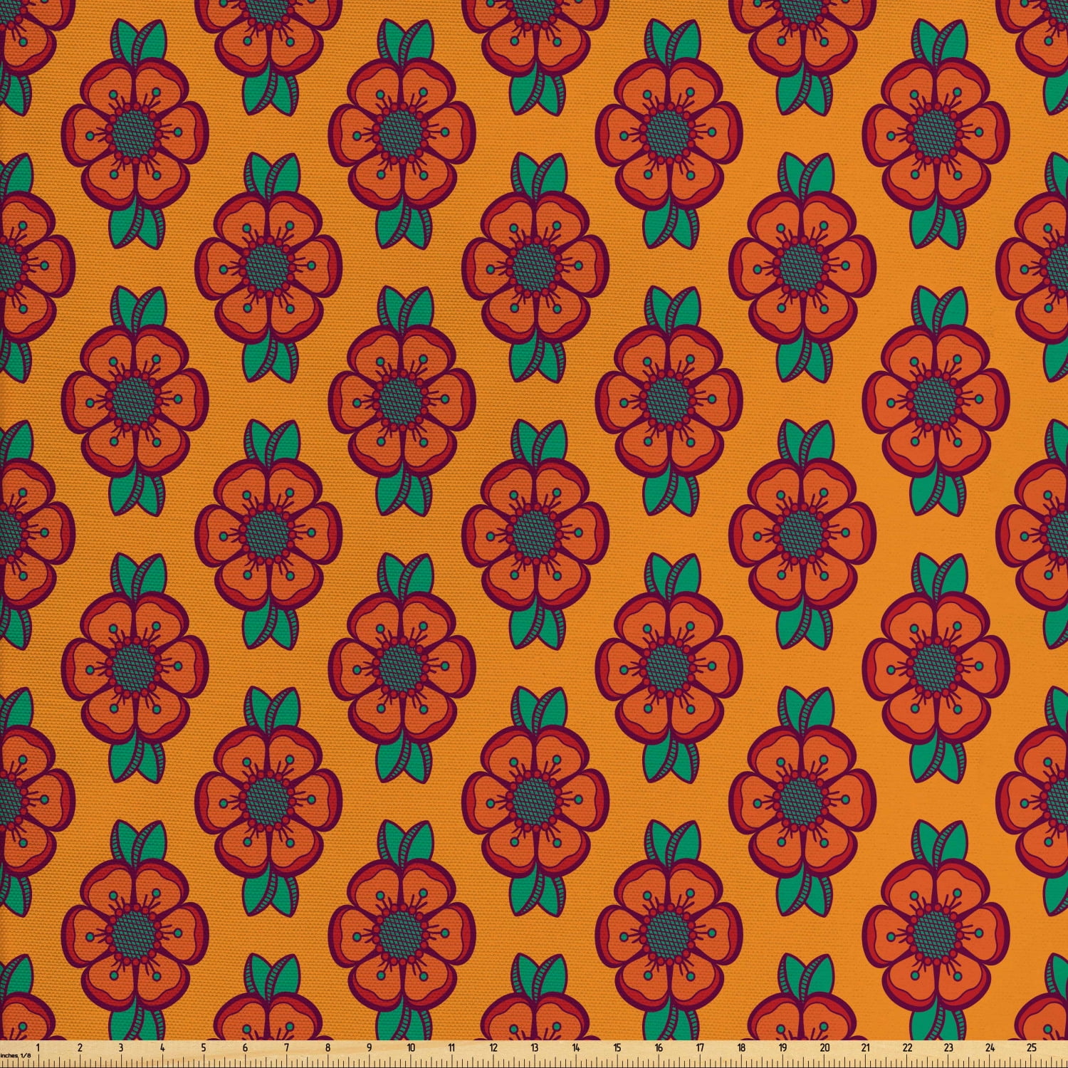 Burnt Orange Fabric by The Yard, Abstract Flourishing Nature Pattern