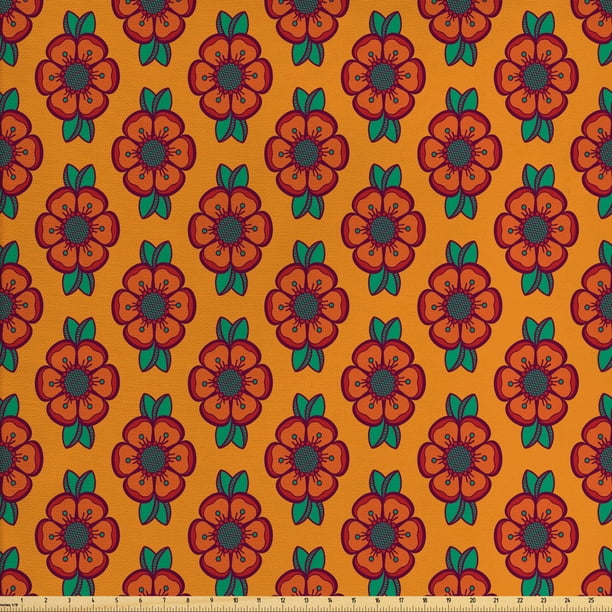 Burnt Orange Fabric by The Yard, Abstract Flourishing Nature Pattern