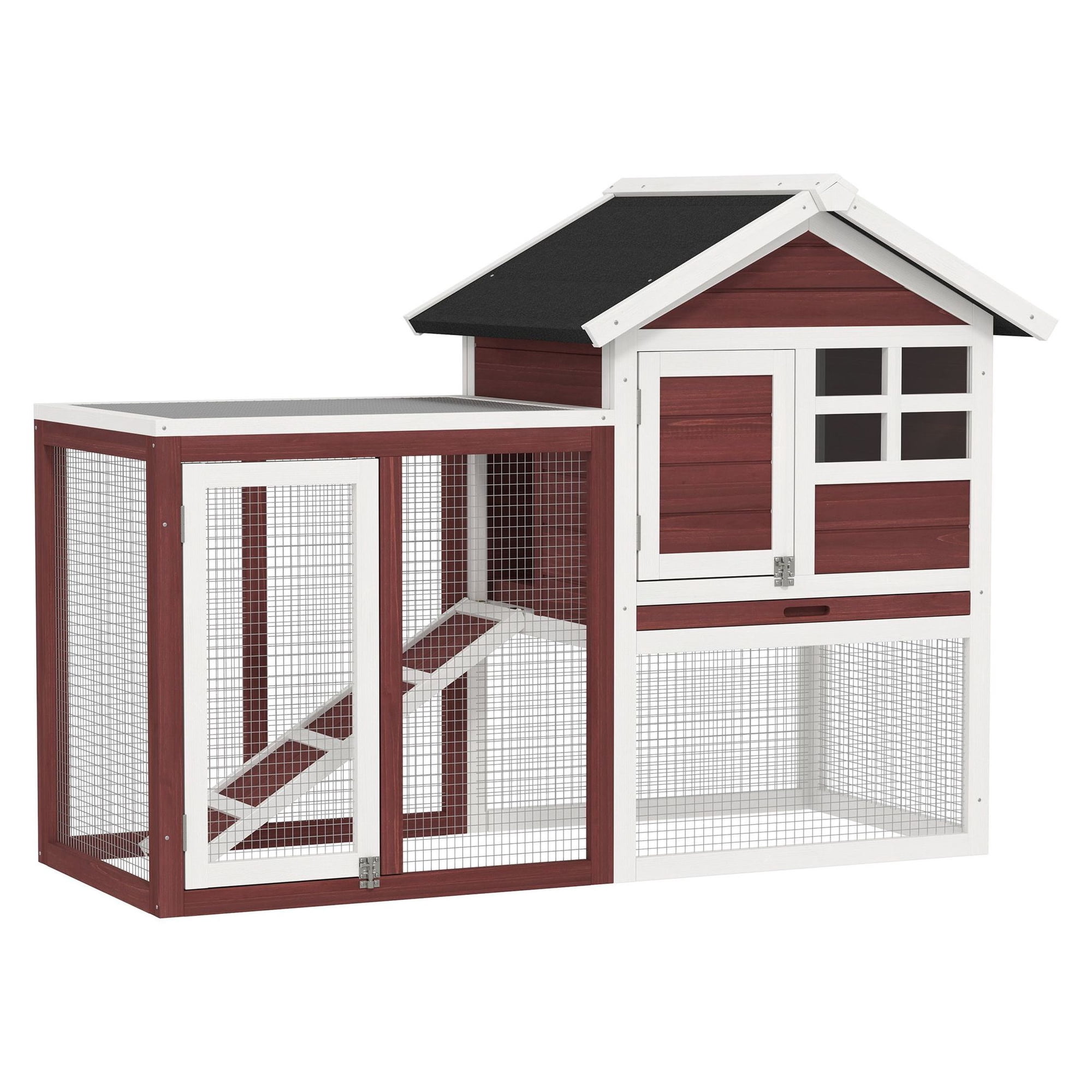 PawHut Large 48" Wooden Bunny Hutch with Weatherproof Asphalt Roof, Spacious Outdoor Rabbit Cage, Detachable Tray and Ramp, Natural Habitat, Brown