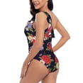 thumbnail image 4 of Rateoe Red Rose Flower Pattern Women One Piece Swimsuits Tummy Control One Shoulder Bathing Suits Ruffle Swimwear-X-Large, 4 of 6