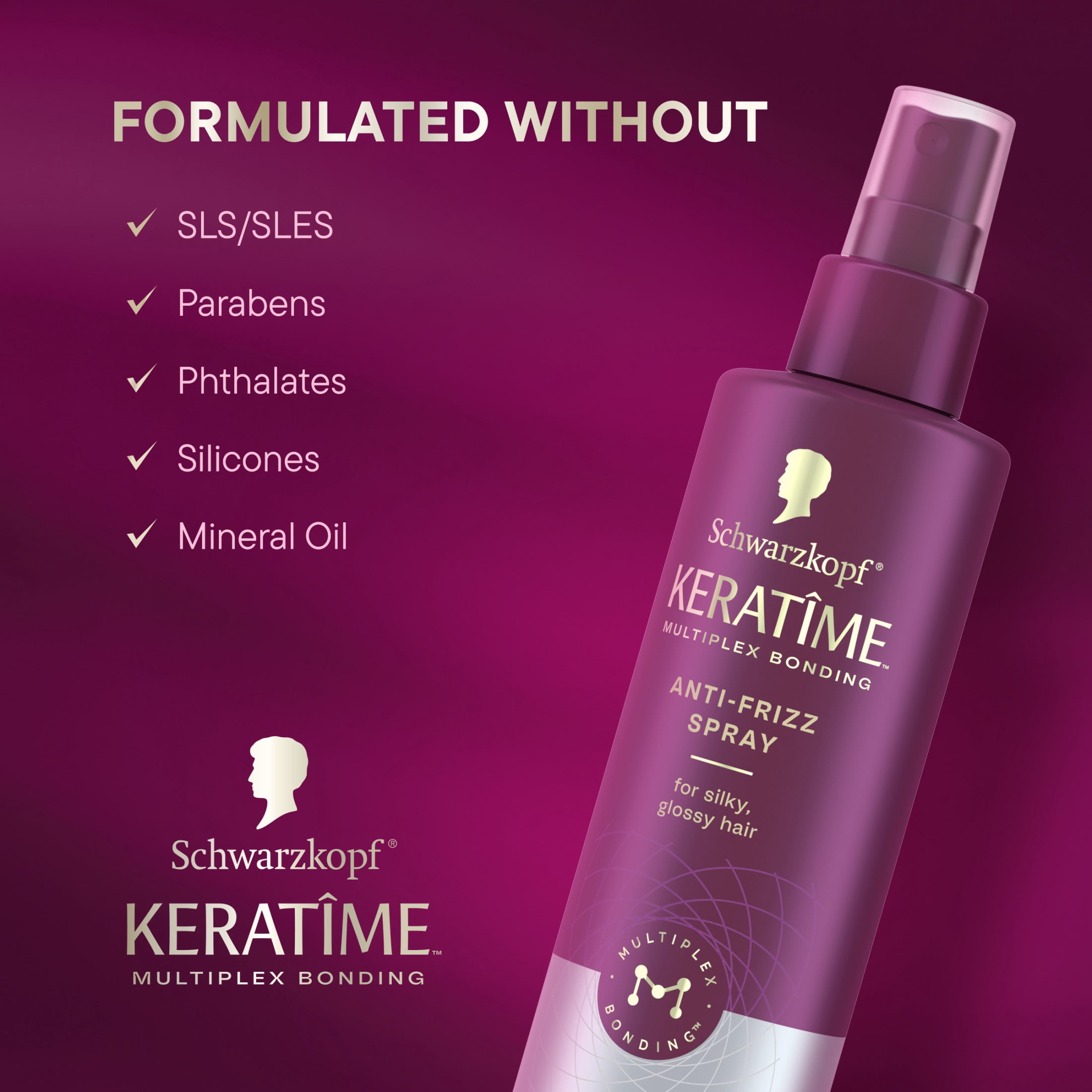 Schwarzkopf KERATIME Anti-Frizz Spray, Frizz Control & Heat Protectant 6.8 fl oz