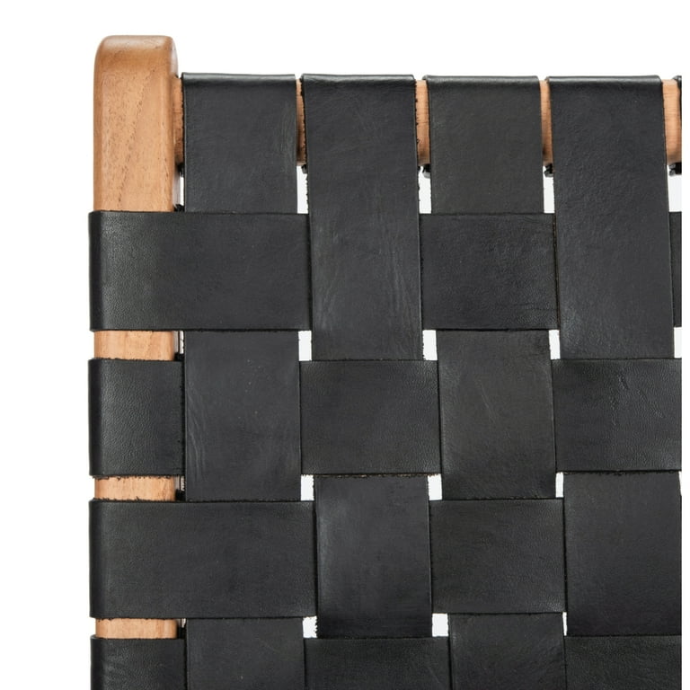 SAFAVIEH Taika Woven Leather Dining Chair, Natural Wood, Black