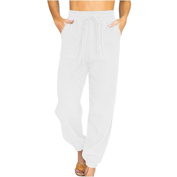 Women High Waist Drawstring Cinch Bottom Pants Casual Loose Fit Solid Color Sweatpants Joggers Trousers with Pockets
