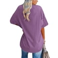thumbnail image 2 of Oucaili Women T Shirt Crew Neck Summer Tops Solid T-shirt Comfy Tunic Blouse Dailywear Tee Purple M, 2 of 3