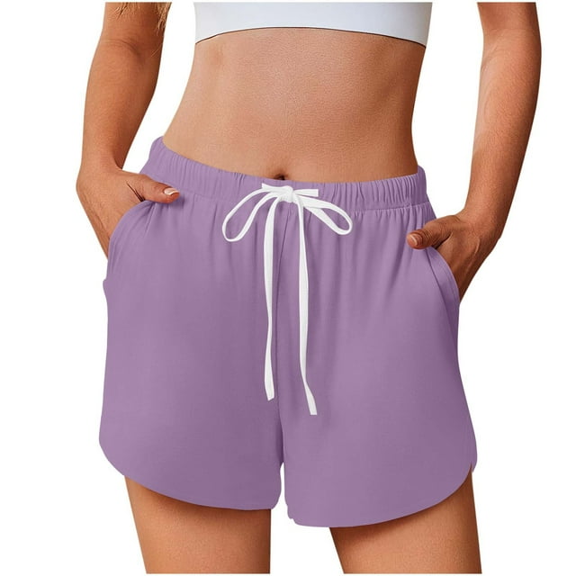 FAIWAD Shorts for Women Elastic Waist Drawstring Quick Dry Pjs Shorts Summer Breathable Soft Pockets Home Shorts