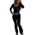 thumbnail image 3 of Womens Workout Sets 2 Piece Gym Yoga Outfits Crossover Flare Leggings Black XL, 3 of 7