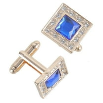 Gold  Blue Crystal Square Men's Cufflinks Cuff Links Men's Wedding Cufflinks