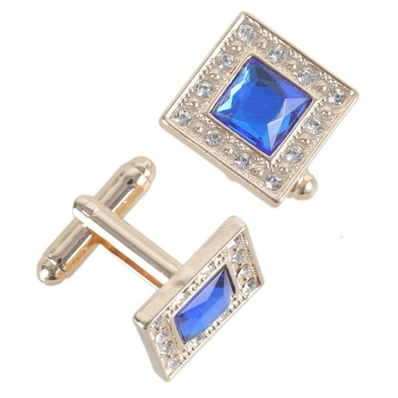Gold  Blue Crystal Square Men's Cufflinks Cuff Links Men's Wedding Cufflinks