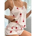thumbnail image 3 of FEORJGP Women's Satin Pajama Set Ladies Summer Loungewear Sleeveless Camisole Heart Print Cami Tops Casual Shorts Loose Soft Sleepwear Sets, 3 of 8