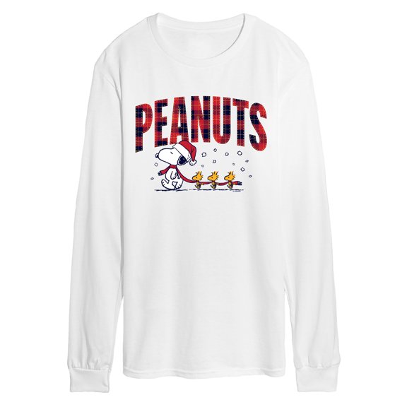Peanuts - Plaid Snoopy & Woodstock Men's Long Sleeve Graphic T-Shirt