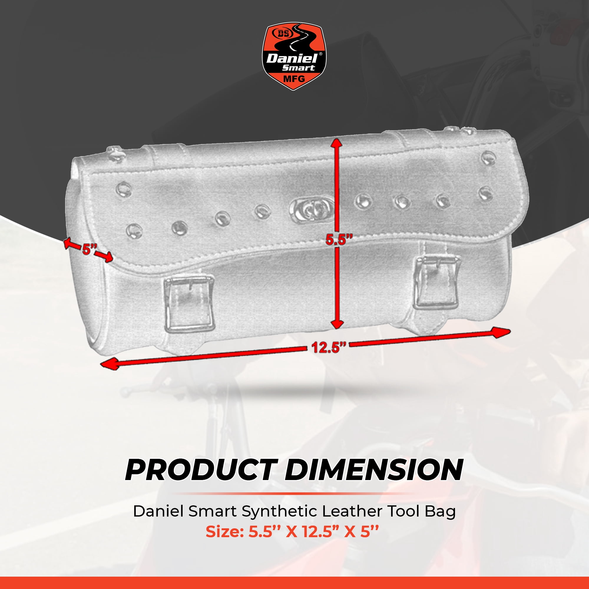 Daniel Smart Large Two Strap Tool Bag - Waterproof and Durable Premium Synthetic Leather with Stunning Twist and Pin Buckle Lock Design with Studs