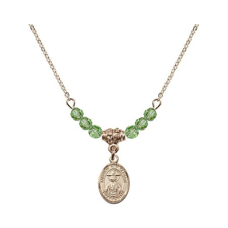 Hamilton Collection Collector Plate 18-Inch Hamilton Gold Plated Necklace with 4mm Green August Birth Month Stone Beads and Saint Andrew Kim Taegon Charm ()