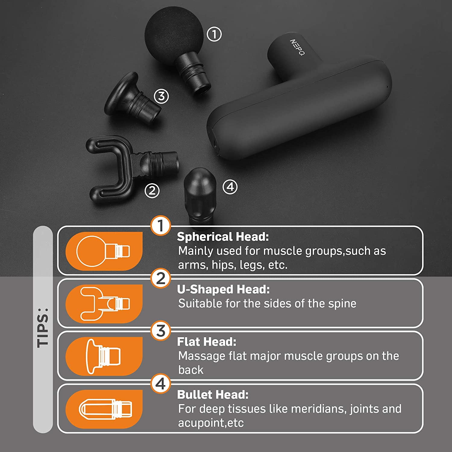 Mini Massage Gun - Powerful Deep Tissue Percussion Muscle Massager for Pain Relief, Portable Handheld Body Massager with 4 Heads, Quiet Rechargeable