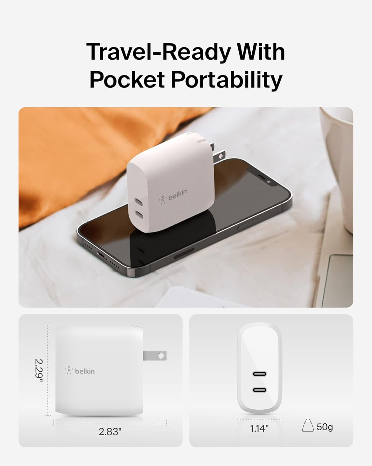 Belkin 40W Dual Port USB-C Wall Charger, USB Type C Charger Fast Charging for iPhone 16, 16 Plus, 16 Pro, 16 Pro Max, 15, 15 Pro, 15 Pro Max, iPhone 14 Series, Galaxy S24 Ultra, iPad, AirPods & More