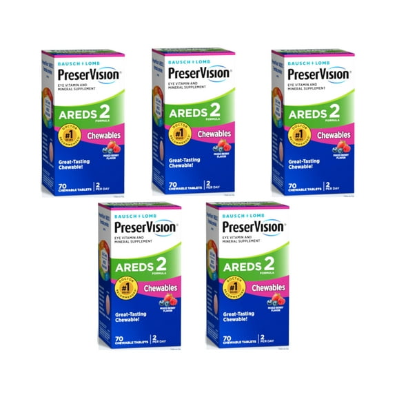5 Pack - PreserVision® AREDS 2 Formula Eye Vitamin and Mineral Supplement with Lutein & Zeaxanthin, Mixed Berry Flavor, 70 Chewable Tablets