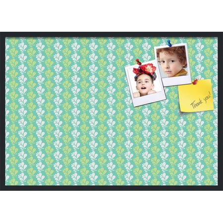PinPix 40x28 Custom Cork Bulletin Board Floral Green Leaf Poster Board Has a Fabric Style Canvas Finish Framed in Floral Green Leaf by ArtToFrames (PinPix-554)