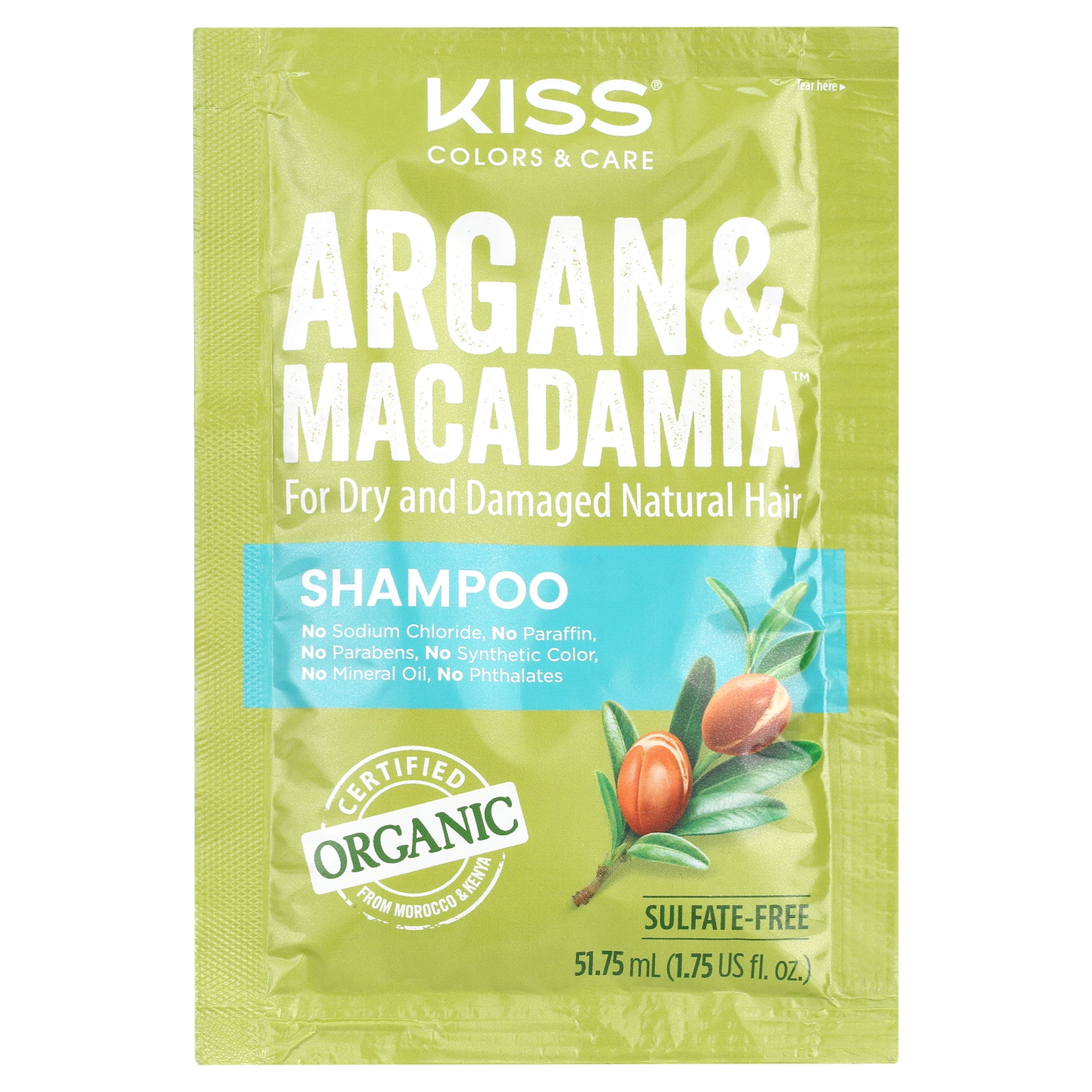 (3 pack) Kiss Colors & Care Argan & Macadamia Revitalizing Shampoo Sulfate-Free Certified Organic Argan & Macadamia Oils, 1.75 fl oz