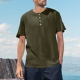 thumbnail image 1 of Camisas Elvqul para Hombre Verde del Ejército Casuales de Color Sólido Manga Corta Cuello Redondo Botones, 1 of 7